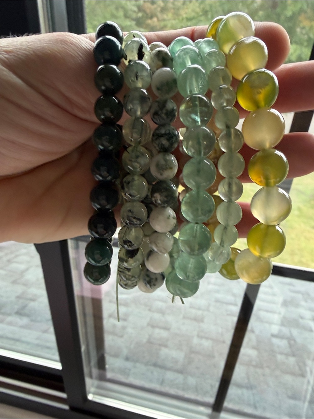 Bundle of 6 Natural Stone Beaded Bracelet Set in Green stones